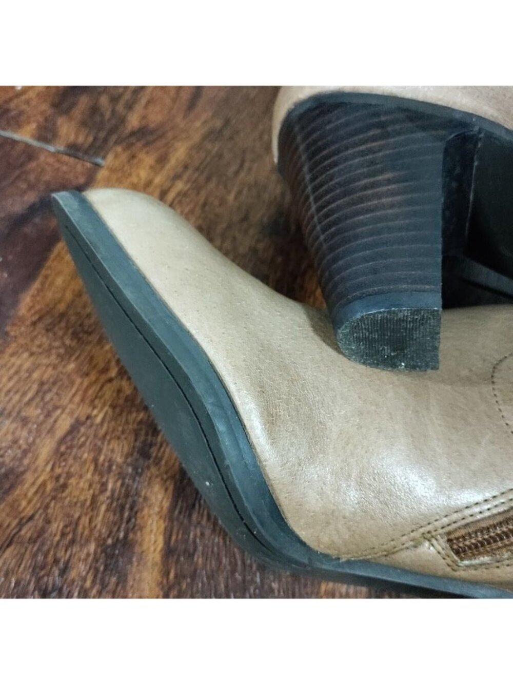 Guess MALLAY Tan Leather Side Zipper Mid-Calf Chunky High Heeled Boots Size 9 - Picture 15 of 16